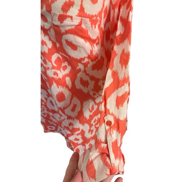 Allison Taylor, Large 100% Linen, Melon & White color Tunic Top - Picture 4 of 7